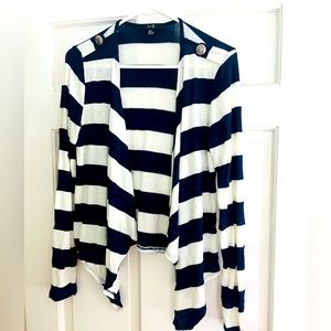 XXI Navy & white striped open cardigan